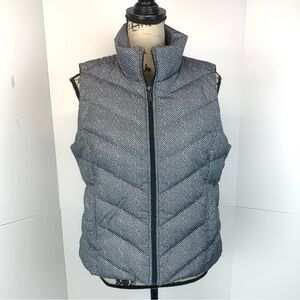 Lands End Petite Women Size PM Down Puffer Vest Zip Blue Herringbone Quilted